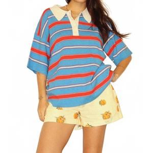 NEW GOLDEN celine striped polo top in ocean